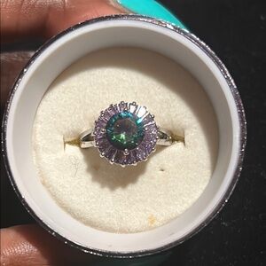 Elegant Mystic Topaz & Amethyst Silver Ring Sz 6.5